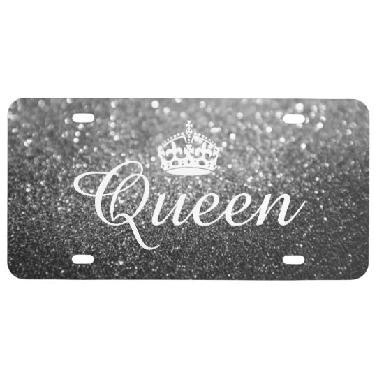 Custom License Plate Queen Crown Grey Black