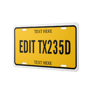Custom License Plate Yellow