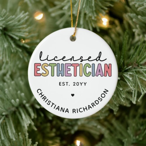 Custom Licensed Esthetician Cosmetologist Ceramic Ornament