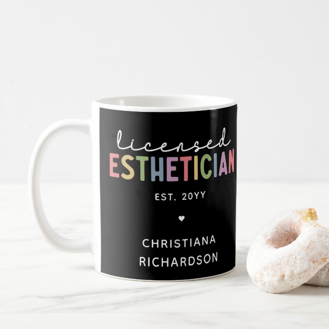Custom Licensed Esthetician Cosmetologist Coffee Mug (With Donut)