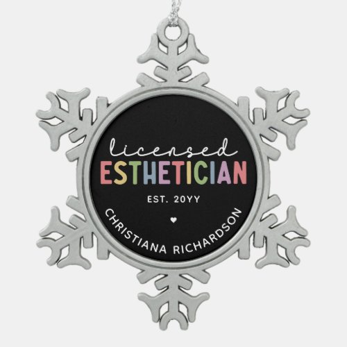 Custom Licensed Esthetician Cosmetologist Snowflake Pewter Christmas Ornament