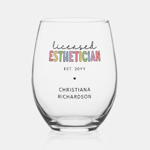 Custom Licensed Esthetician Cosmetologist Stemless Wine Glass