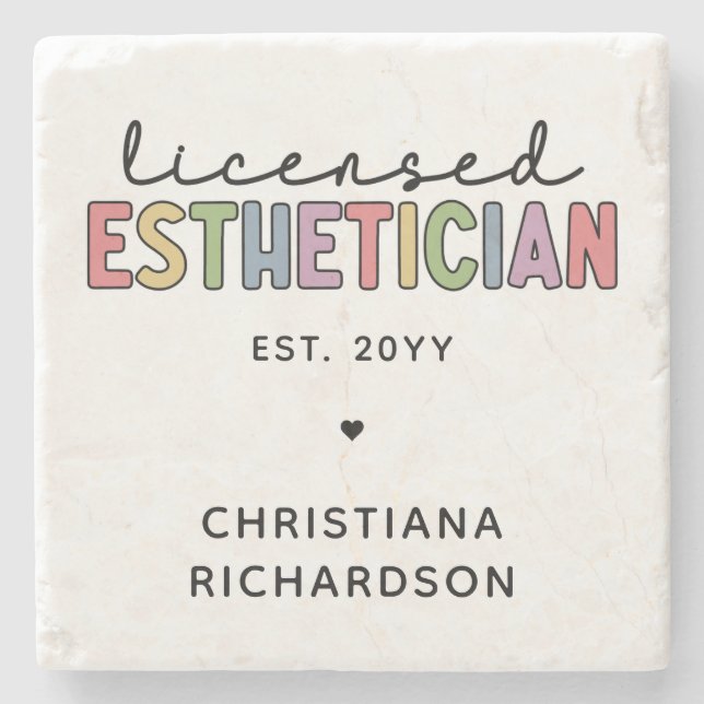 Custom Licensed Esthetician Cosmetologist Stone Coaster (Front)