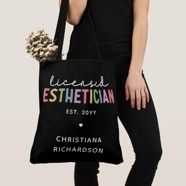 Custom Licensed Esthetician Cosmetologist Tote Bag (Close Up)