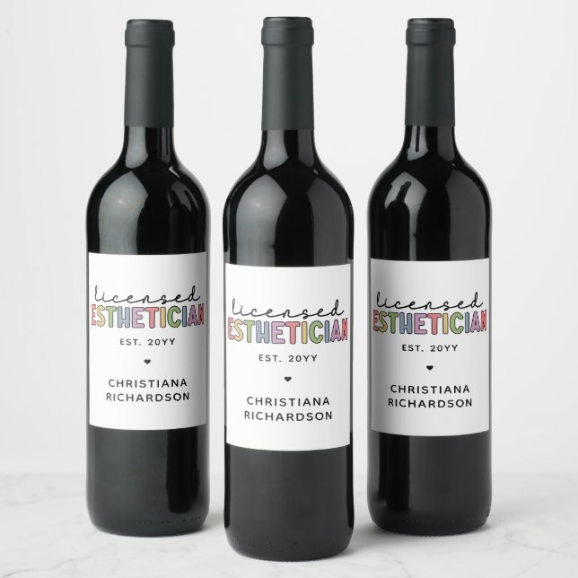 Custom Licensed Esthetician Cosmetologist Wine Label (Bottles)