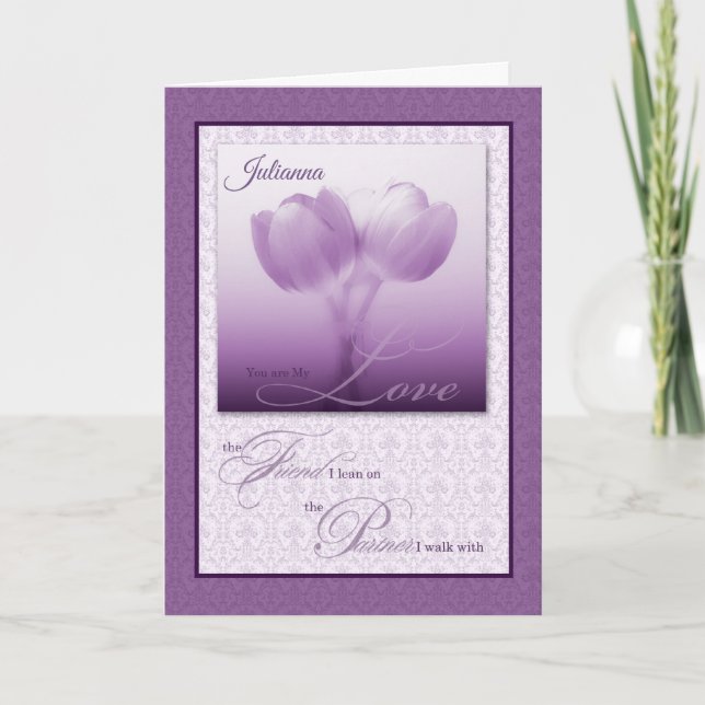 Custom Life Partner Birthday Purple Tulips Card (Front)