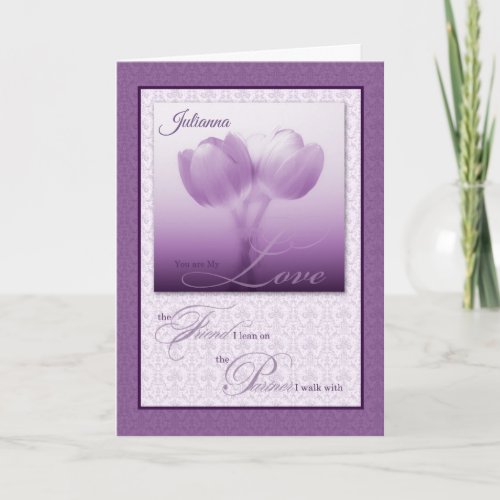 Custom Life Partner Birthday Purple Tulips Card