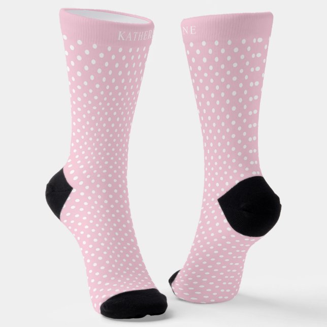 Custom Light Baby Pastel Pink White Polka Dot  Socks (Angled)