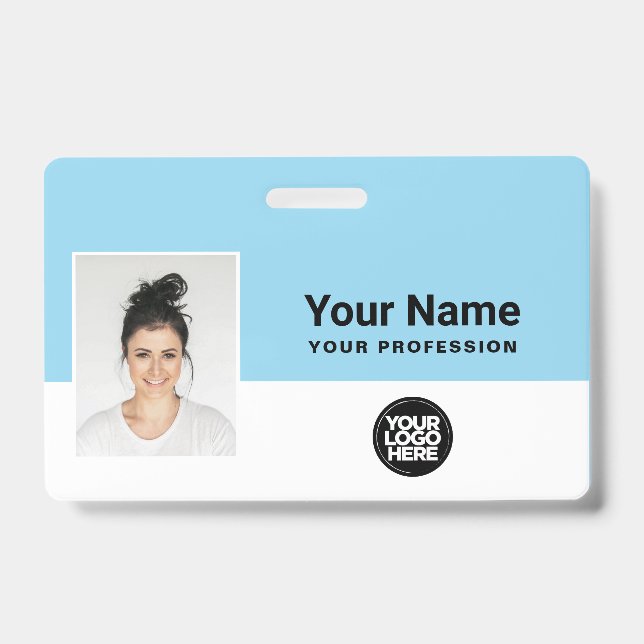 Custom Light Blue Employee Logo Name ID Lanyard Badge (Front)