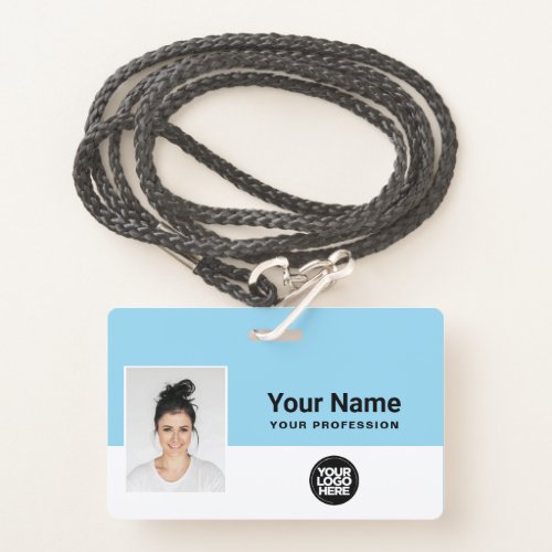 Custom Light Blue Employee Logo Name ID Lanyard Badge