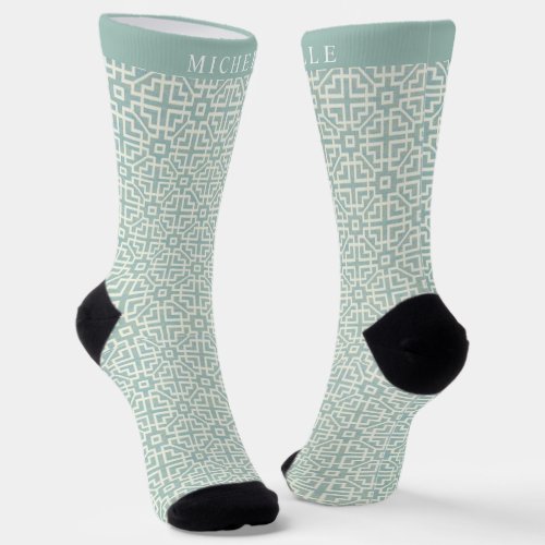 Custom Light Blue Green Fabric Texture Geometric  Socks