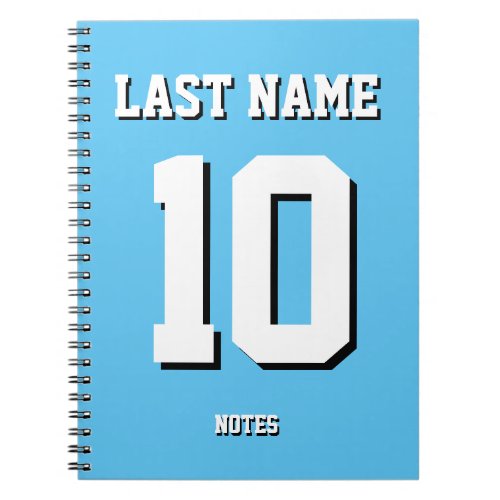 Custom Light Blue Last Name Sports Jersey Number  Notebook