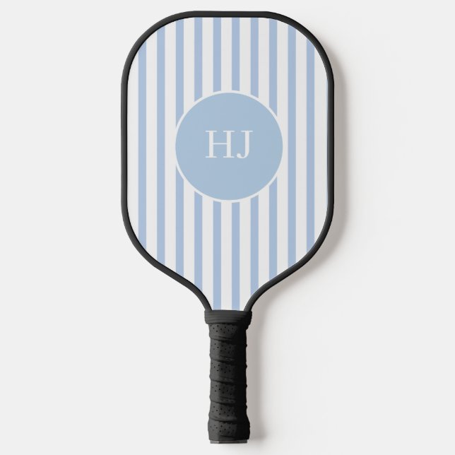 Custom Light Blue Stripe with Initials Carbon Fiber Pickleball Paddle (Front)