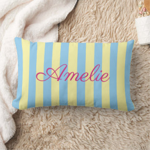 Custom Light Blue, Yellow & Pink Striped Lumbar Pillow