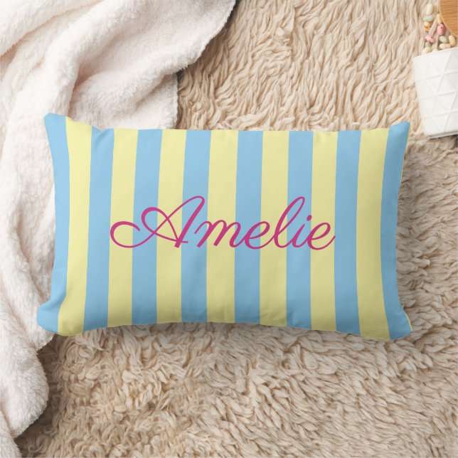 Custom Light Blue, Yellow & Pink Striped  Lumbar Pillow (Blanket)