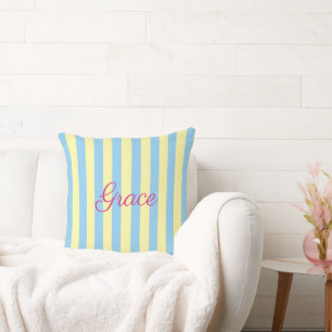 Custom Light Blue & Yellow Striped Throw Pillow