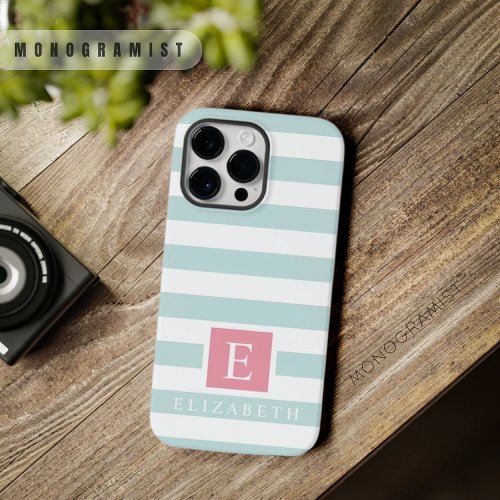 Custom Light Cyan Pastel  Blue White Stripes  Case_Mate iPhone 14 Pro Max Case