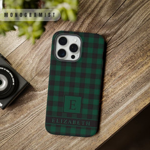 Custom Light Dark Black Green Checkered Pattern iPhone 15 Pro Max Case