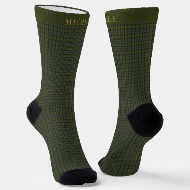 Custom Light Dark Blue Green Checkered Pattern Socks (Angled)