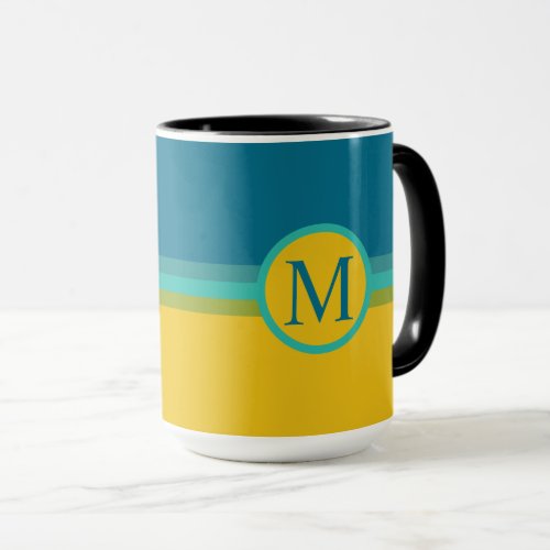 Custom Light Dark Blue Green Yellow Color Block Mug