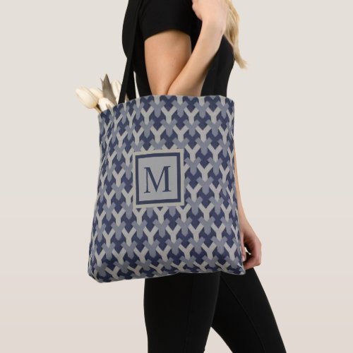Custom Light Dark Blue Grey Geometric Pattern Tote Bag