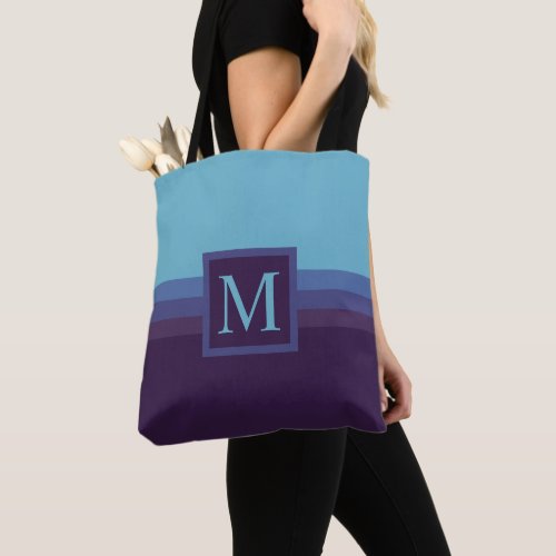 Custom Light Dark Blue Purple Color Block Tote Bag
