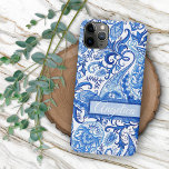 Custom Light Dark Blue White Floral Paisley Art iPhone 11 Pro Max Case<br><div class="desc">Contemporary stylish Dutch Delfts blue and white flowers paisley pattern motif on white background. With banner to personalize or customize with monogram or initial of your choice. Beautiful, modern and cool cover for the trend-savvy and art-loving hip trendsetter, artsy motif lover who wants to protect their phone from dust and...</div>