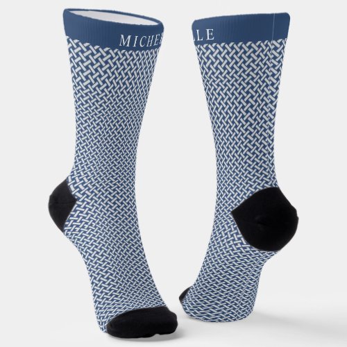 Custom Light Dark Blue White Geometric Pattern  Socks