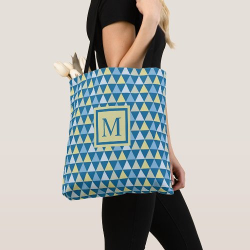 Custom Light Dark Blue Yellow Triangle Geometric Tote Bag