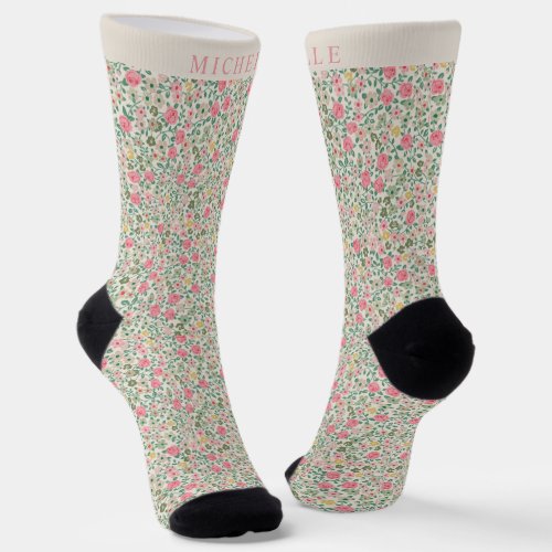 Custom Light Dark Floral Pink Flowers Pattern Socks