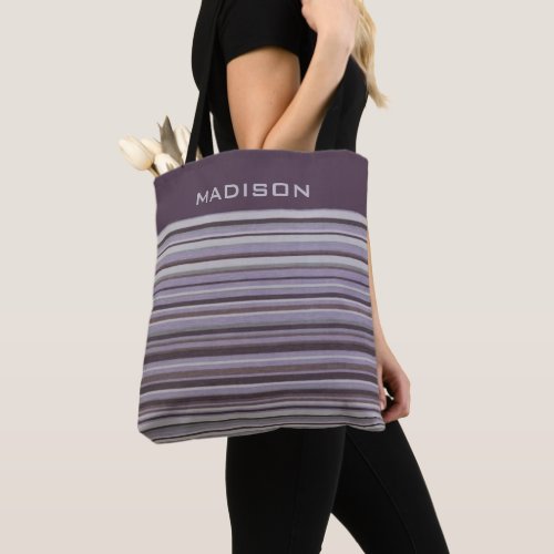 Custom Light Dark Grape Purple Grey Lines Stripes  Tote Bag