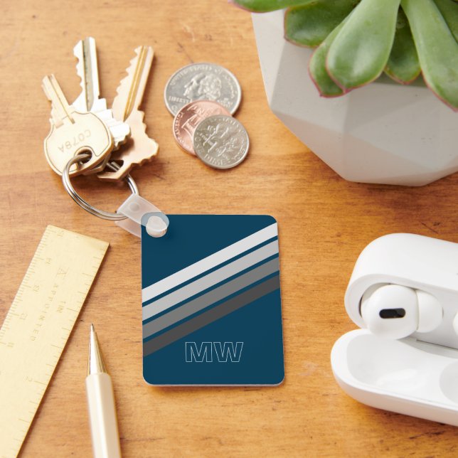 Custom Light Dark Gray Stripes On Dark Blue Keychain (Desk)