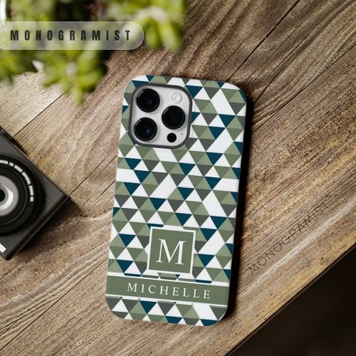 Custom Light Dark Green White Triangle Geometric Case_Mate iPhone 14 Pro Max Case