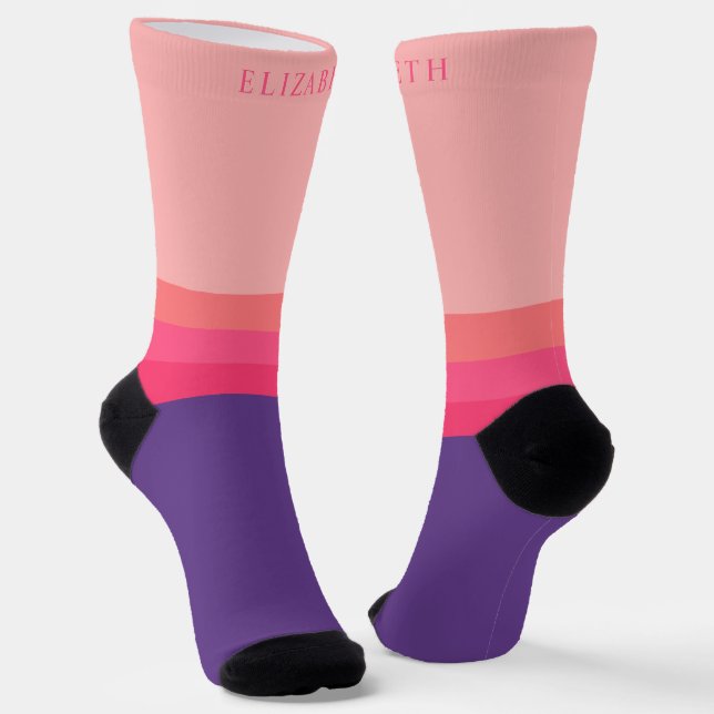 Custom Light Dark Pink Purple Color Block Socks (Angled)