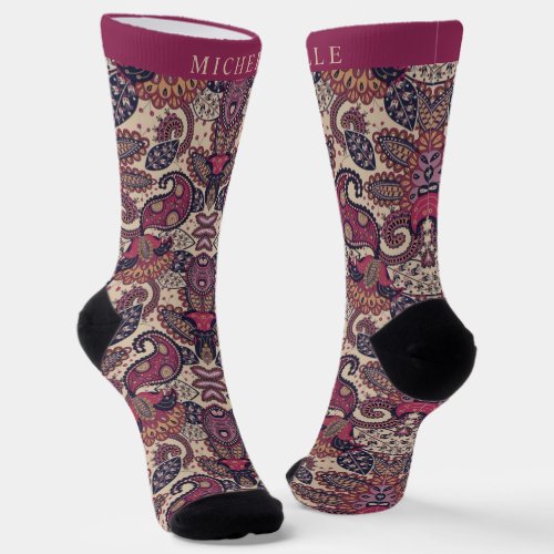 Custom Light Dark Pink Purple Paisley Pattern Socks