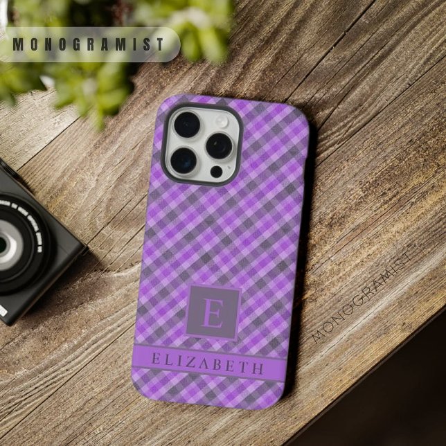 Custom Light Dark Purple Black Checkered Pattern iPhone Case (Custom Light Dark Purple Black Checkered Pattern iPhone Case)