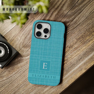 Custom Light Dark Teal Blue Green Checkered Patter iPhone 15 Pro Max Case