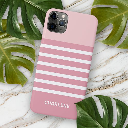 Custom Light Dusty Rose Blush Pink Stripes Pattern iPhone 11Pro Max Case