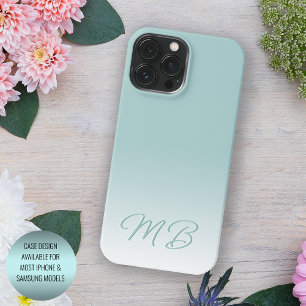 Custom Light Elegant Seafoam Mint Green Monogram iPhone 13 Pro Max Case
