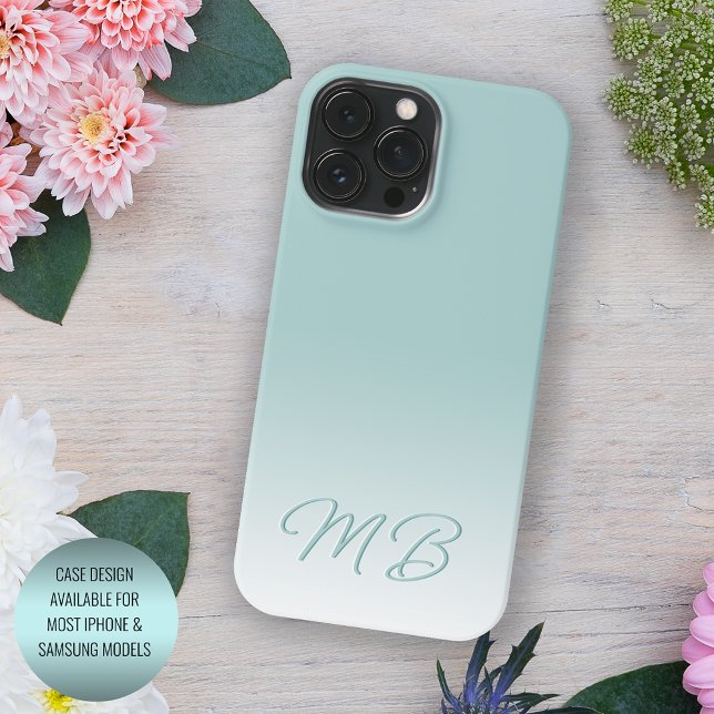Custom Light Elegant Seafoam Mint Green Monogram iPhone Case (Creator Uploaded)