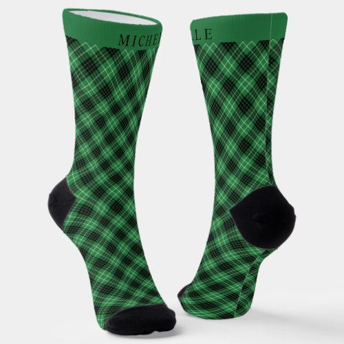 Custom Light Green Black Checkered Pattern Socks