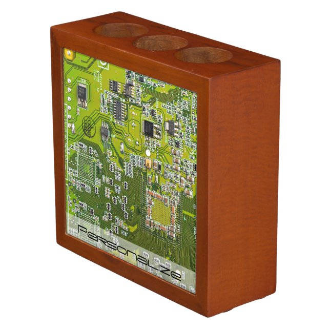 Custom Light Green PCB Circuit Board for IT Pros Desk Organizer (Angled)
