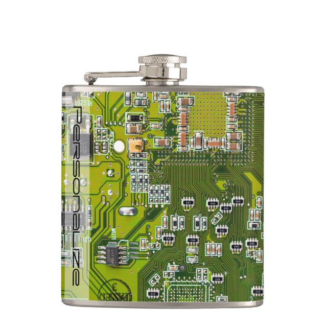 Custom Light Green PCB Circuit Board for IT Pros Flask (Front)