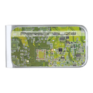 Custom Light Green PCB Circuit Board for IT Pros Silver Finish Money Clip