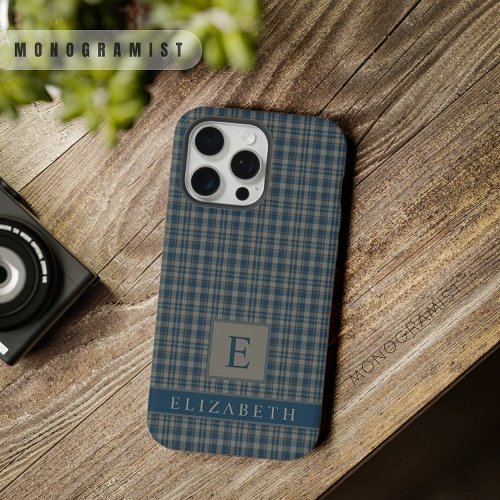 Custom Light Grey Dark Blue Checkered Pattern iPhone 15 Pro Max Case