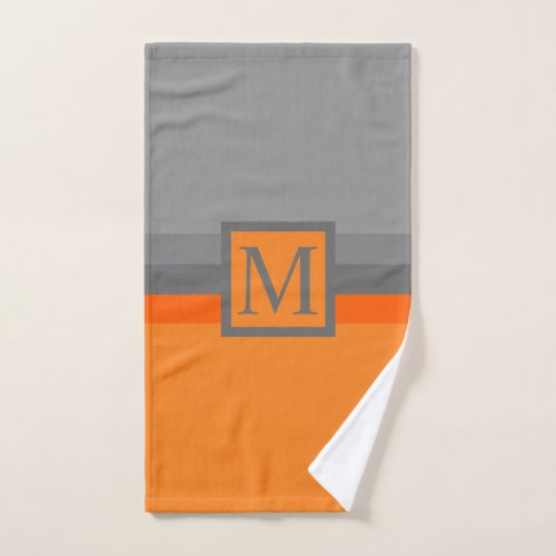 Custom Light Grey Dark Orange Color Block Hand Towel