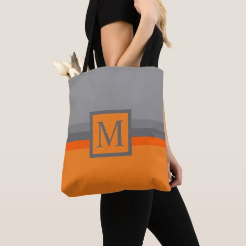 Custom Light Grey Dark Orange Color Block Tote Bag