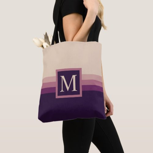 Custom Light Grey Dark Purple Color Block Tote Bag