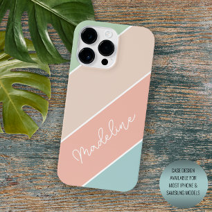 Custom Light Mint Green Blue Peach Orange Stripes iPhone 14 Pro Max Case