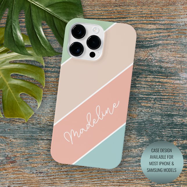 Custom Light Mint Green Blue Peach Orange Stripes iPhone Case (Creator Uploaded)